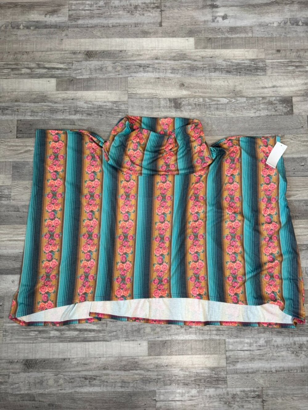 Crazy Train NWT Colorful Floral & Stripes Turtleneck Poncho Top One Size H41